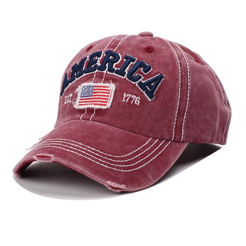 American Flag Letter Baseball Cap Ripped Wash Old Hat Men’s Cap