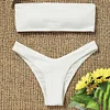 ZAFUL Ribbed Bandeau Bikini Set High Cut Sexy Brazilian Bikini Swimwear Female Bathing Suit Women Sexy Swimsuit Bikini Set