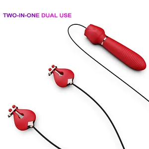 2-in-1 Rose Vibration Breast Clips With Massage Stick One Key Control