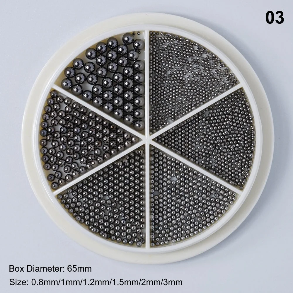 [Beautizon] 6 Grids Tiny Steel Caviar Beads 0.8-3mm Mixed Size 3D Design Rose Gold Silver Jewelry Manicure DIY Decoration