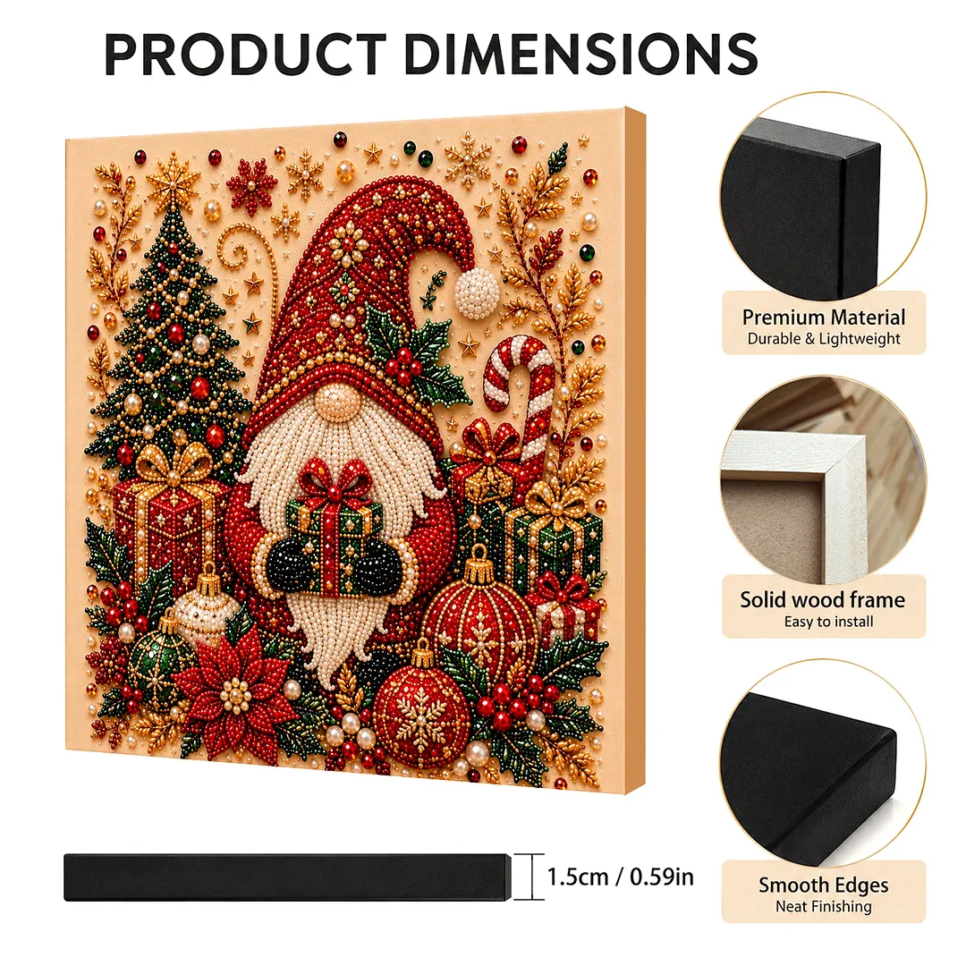 Framed Pearl Painting Kit Christmas Gnome 7.87x7.87in