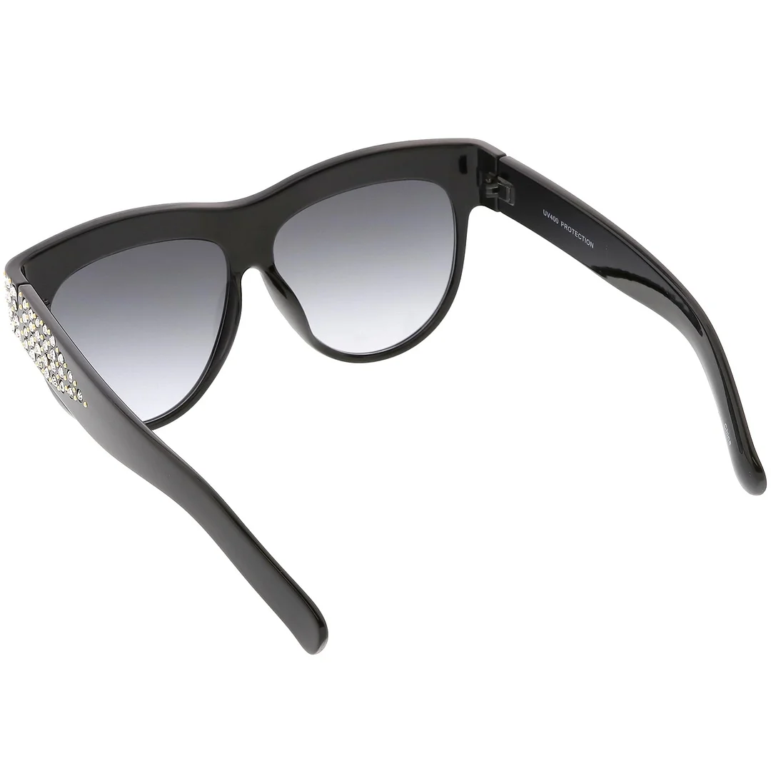 Handcrafted Rhinestone Stud Embellished Oversize glasses Round Flat Lens 57mm