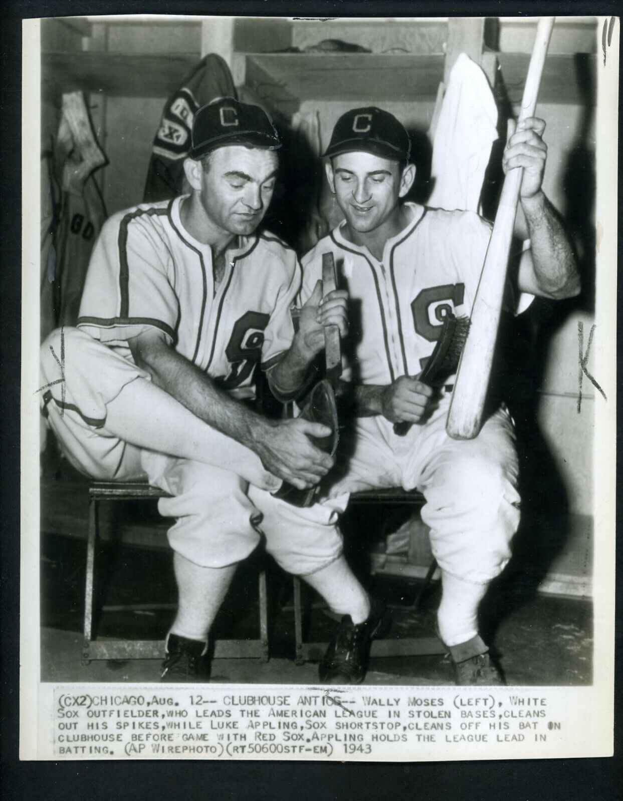 Luke Appling & Wally Moses 1943 Type IV Press Photo Poster painting Chicago White Sox