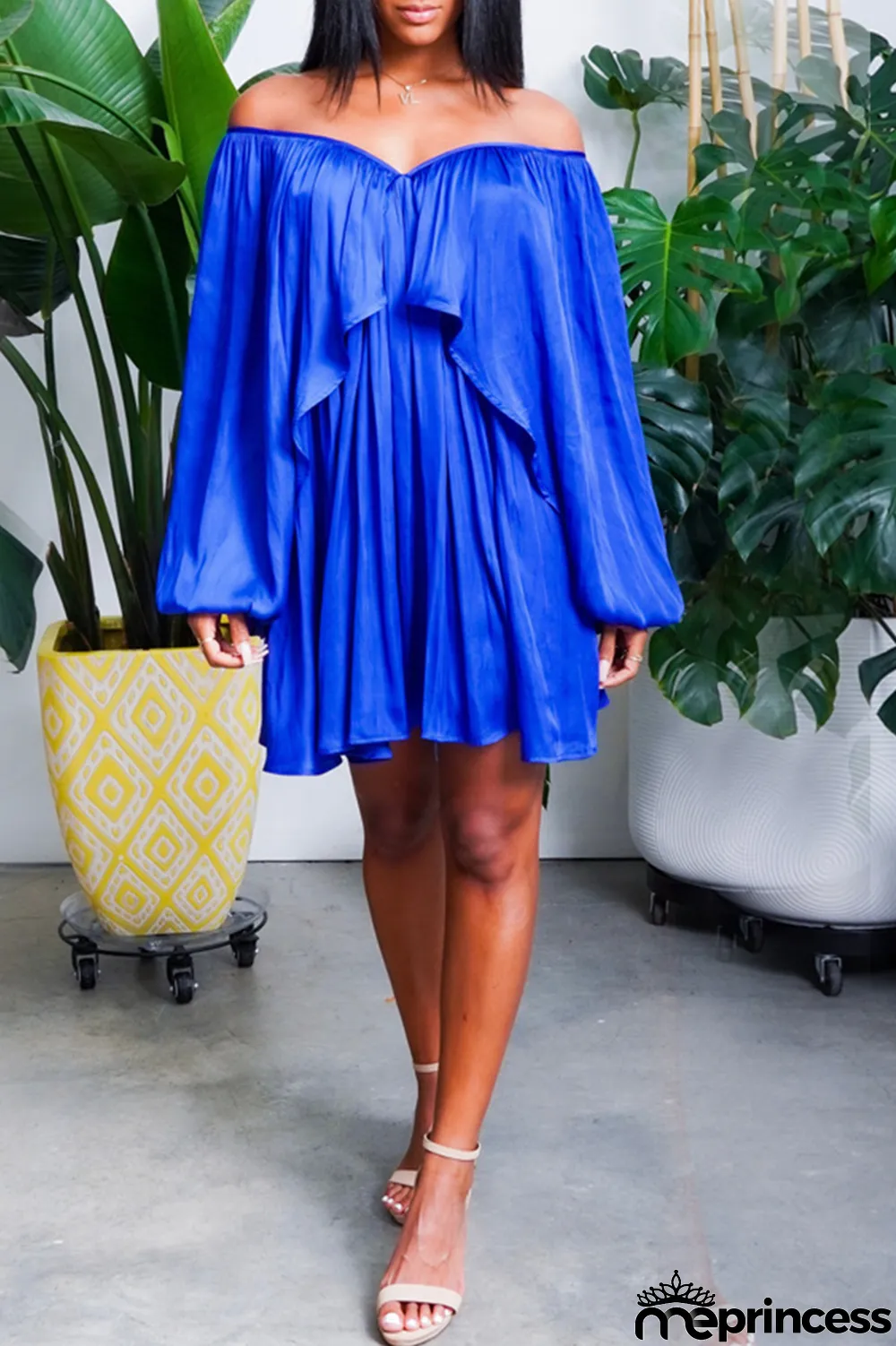 Orange Casual Solid Split Joint Off the Shoulder Cake Skirt Plus Size Dresses