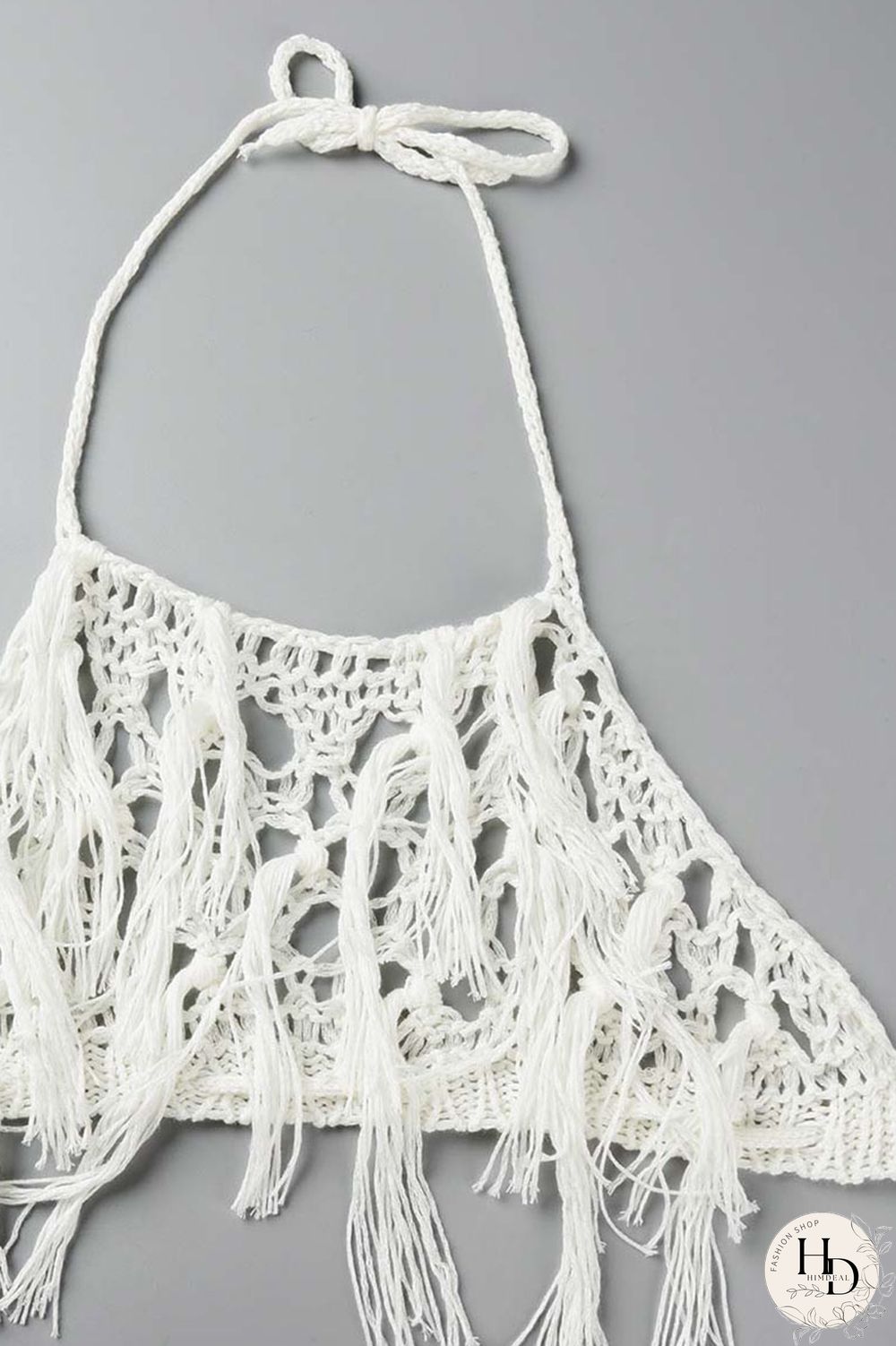 Rose Red Sexy Solid Tassel Hollowed Out Patchwork Halter Sleeveless Two Pieces