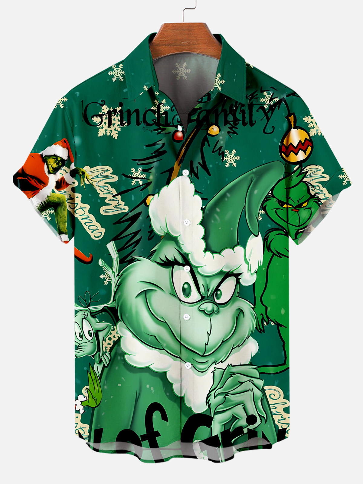 Men's Christmas Fun Elf Print Short Sleeve Shirt PLUSCLOTHESMAN