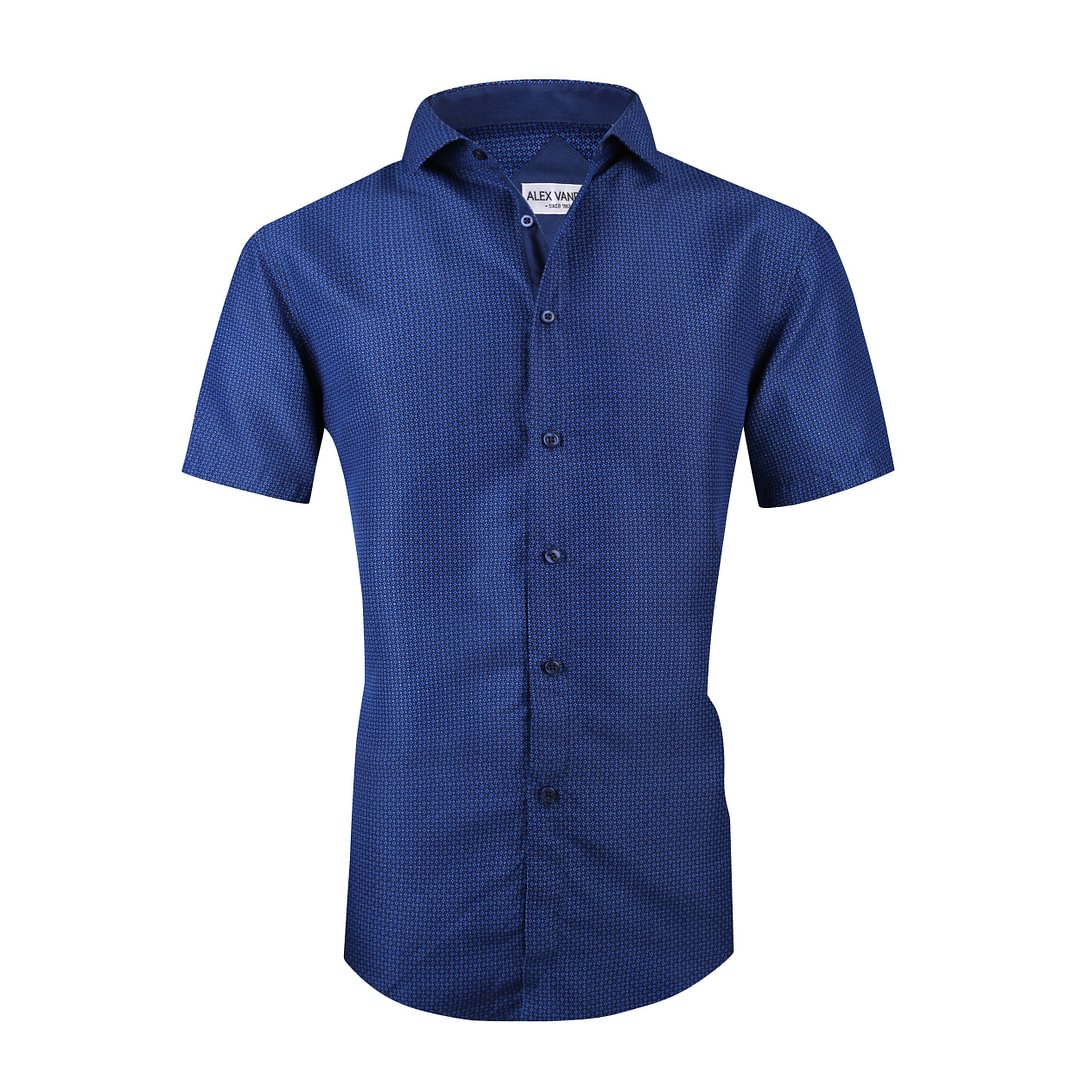 Men's Microfiber Casual Short Printed Shirt Navy Alex Vando Fashion