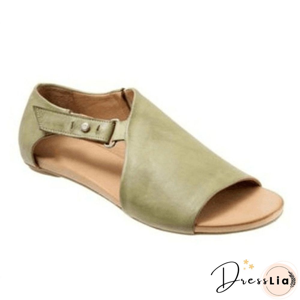 Plus Size Fashion Women's Leather Flat Sandals Buckle Strap Slippers Fish Mouth Shoes