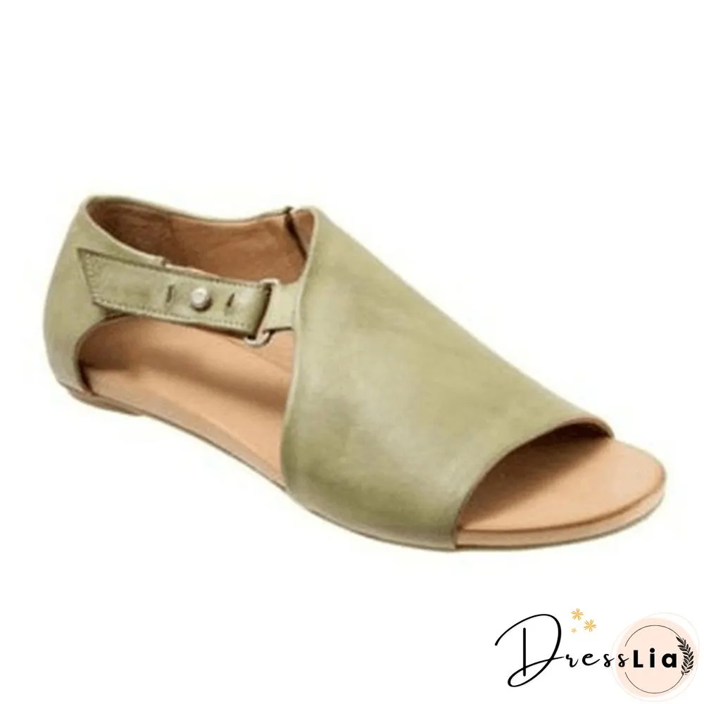 Plus Size Fashion Women's Leather Flat Sandals Buckle Strap Slippers Fish Mouth Shoes