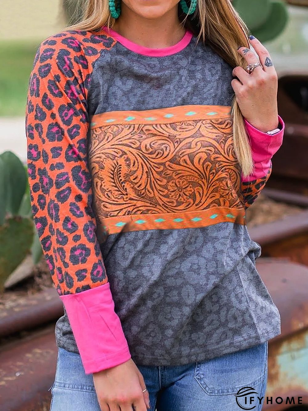 Vintage Long Sleeve Shift Jacquard T-shirt | IFYHOME