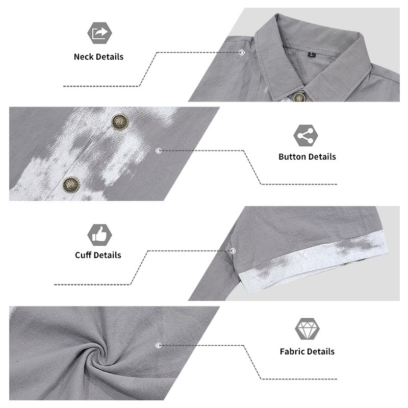 2026 Men’s Summer Linen Shirt Abstract Splash Ink Graffiti Loose Casual Vintage Short Sleeve Shirt