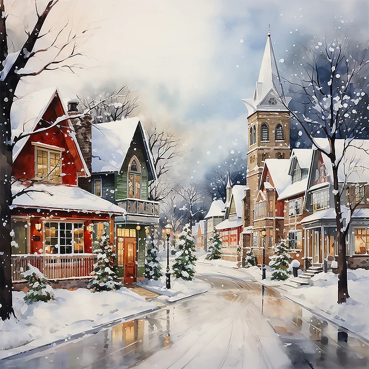 Winter Snow Street 40*40CM (Canvas) Full Round Drill Diamond Painting gbfke