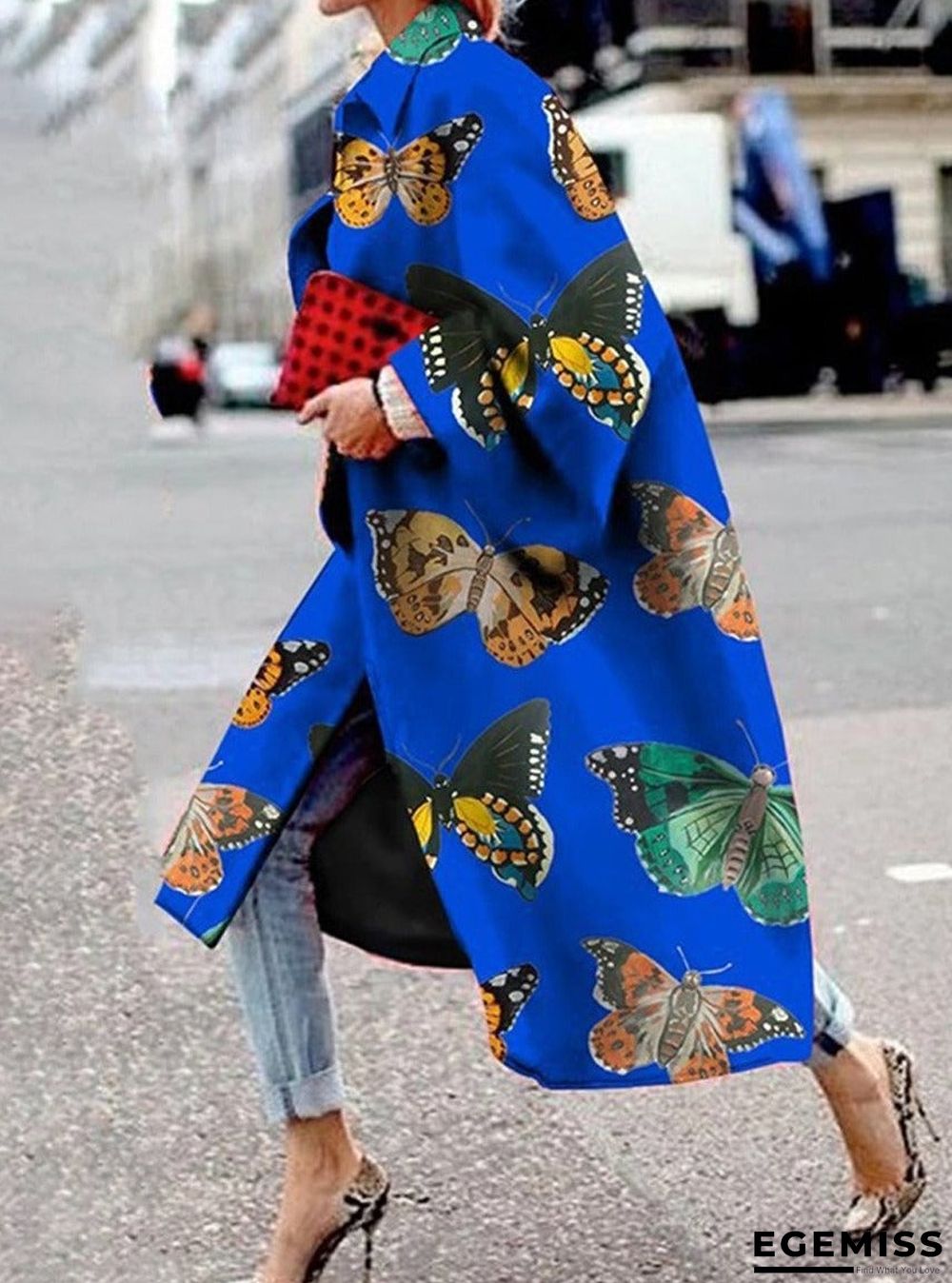 Long Flared Sleeve Printed Loose Coat | EGEMISS