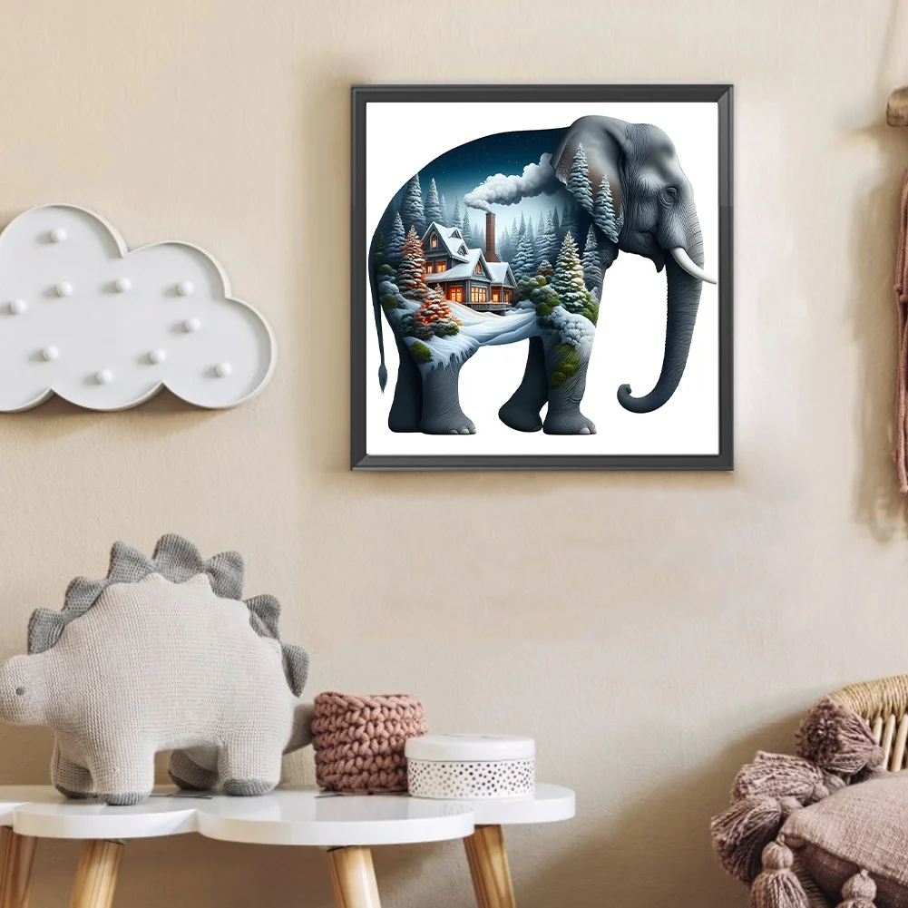 Diamond Painting - Full Round Drill - Elephant Silhouettes(Canvas|30*30cm)
