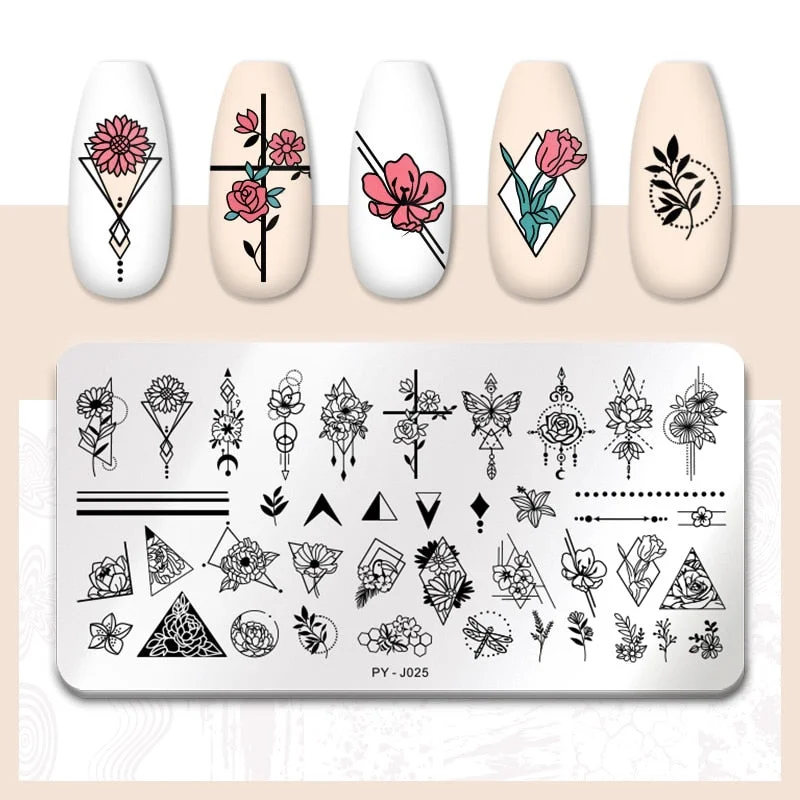 PICT YOU Flower Nail Stamping Plates Line Pictures Nail Art Plate Stamp Template Marble Leaves Image Printing Plates Nail Tools-Nail Inspo