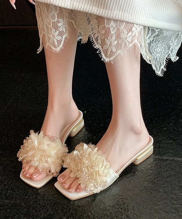 Stylish Apricot Floral Slide Sandals Peep Toe