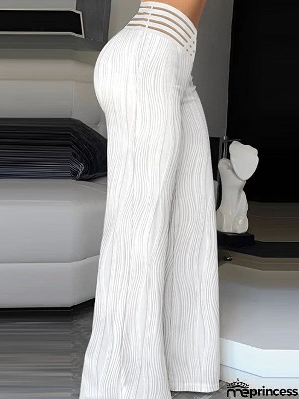 Loose Wide Leg Elasticity Hollow Pleated Solid Color Pants Trousers