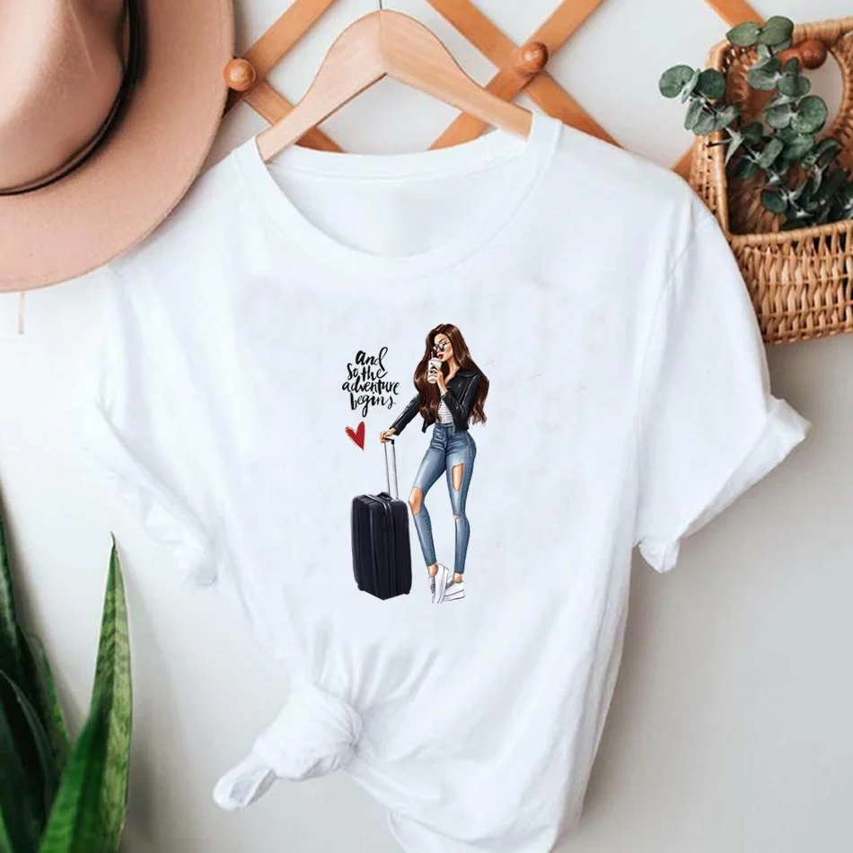 Traveling Girls Iron On Transfers For Hoodies DIY Washable Thermal Stickers On T-shirt Funny Design On Clothes Patches Appliqued