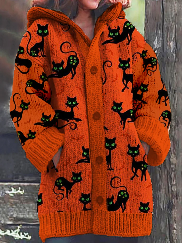 Halloween Black Cats Cardigan Sweater