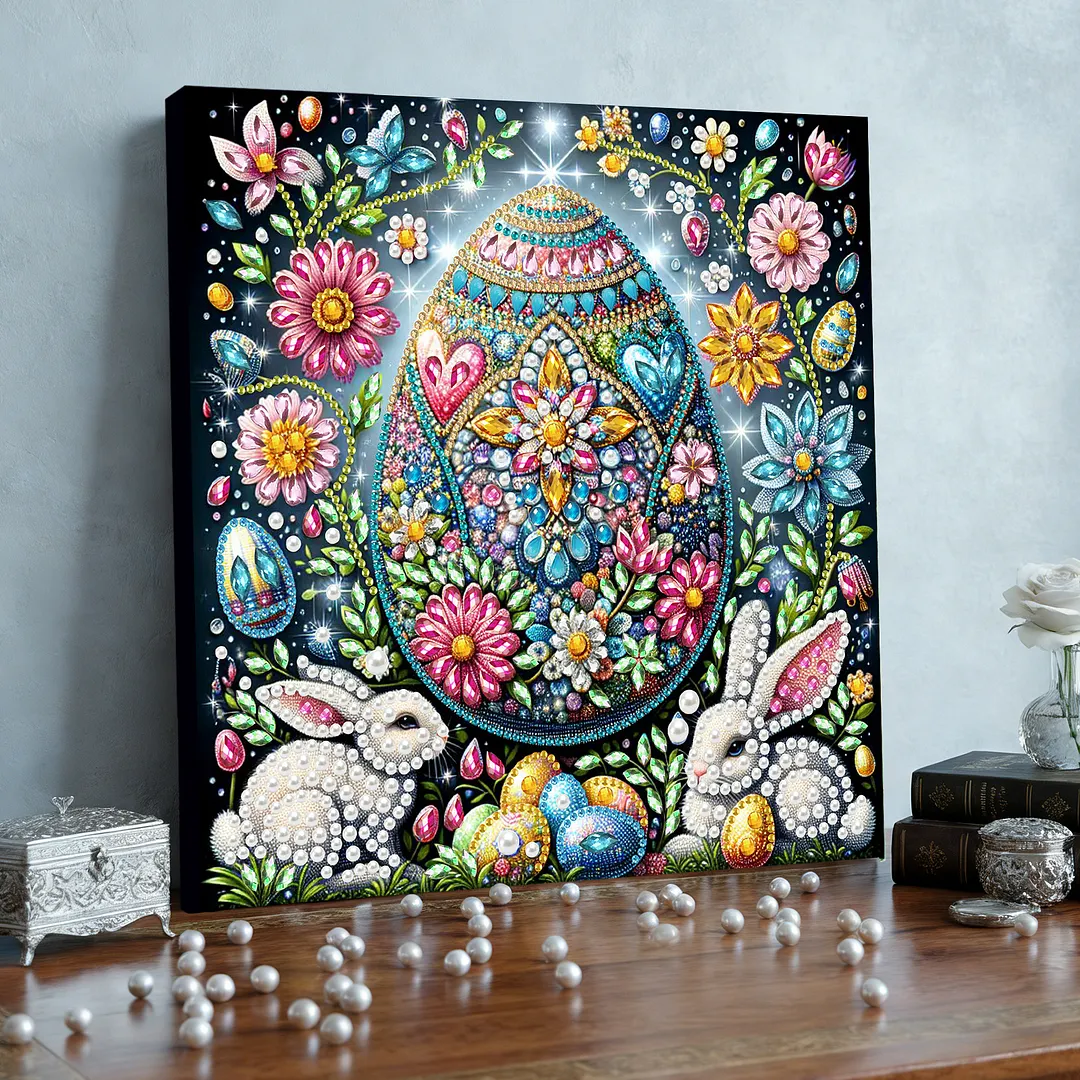 Easter Egg DIY Art Craft Pearl Diamond Painting with Frame 9.84x9.84in Diamond Art Pearl Painting Kit for Adults Beginners Gift Idea Home Wall Decor