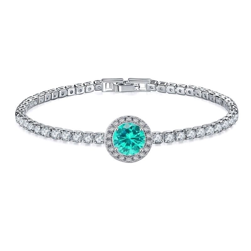 Copper Rhodium Plated Minimalist Shiny Inlay Round Water Droplets Heart Shape Zircon Tennis Bracelet