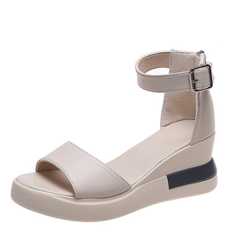 Summer Wedge Shoes for Women Sandals Solid Color Open Toe High Heels Casual Ladies Buckle Strap Fashion Female Sandalias Mujer