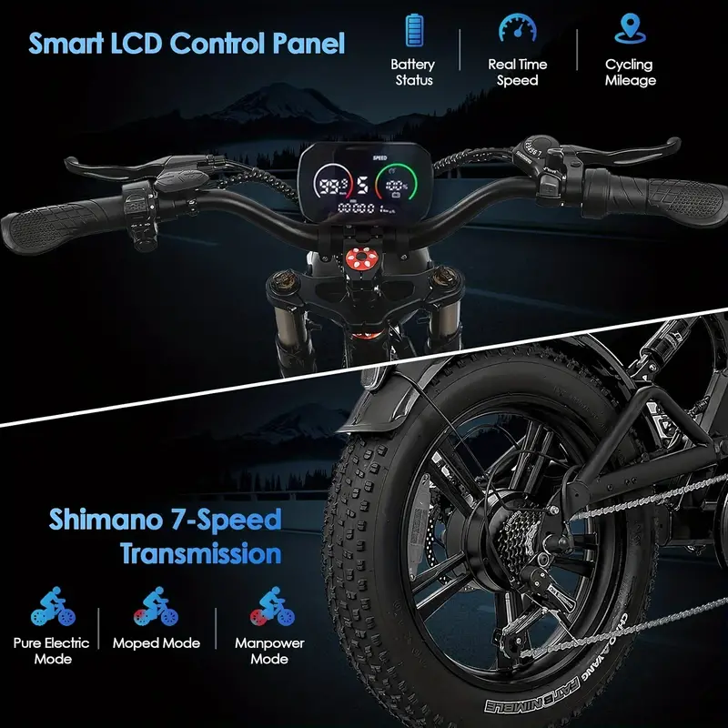 Bicicleta eléctrica con neumáticos gruesos Bicicleta eléctrica con motor sin escobillas de 750 W, batería extraíble   de     Ah, velocidad   de 20 mph, adecuada para deportes   y campamentos detalles 2