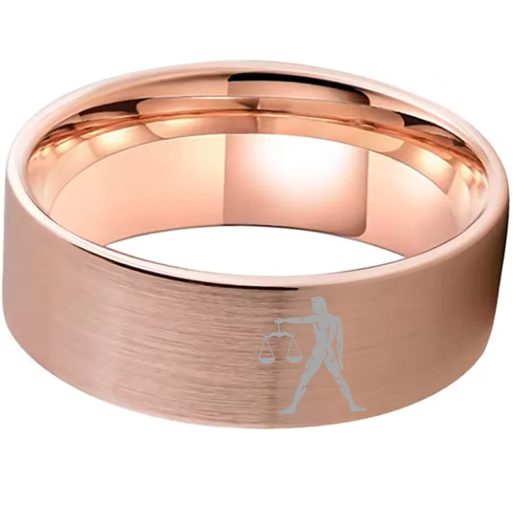 Mens Womens Rose Gold Libra Tungsten Carbide Rings Couple Wedding Band Flat Top Comfort Fit 4MM 6MM 8MM