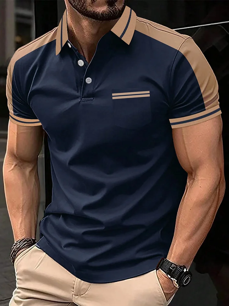 Men's Vintage Cropped Short Sleeve Pocket Polo Shirt