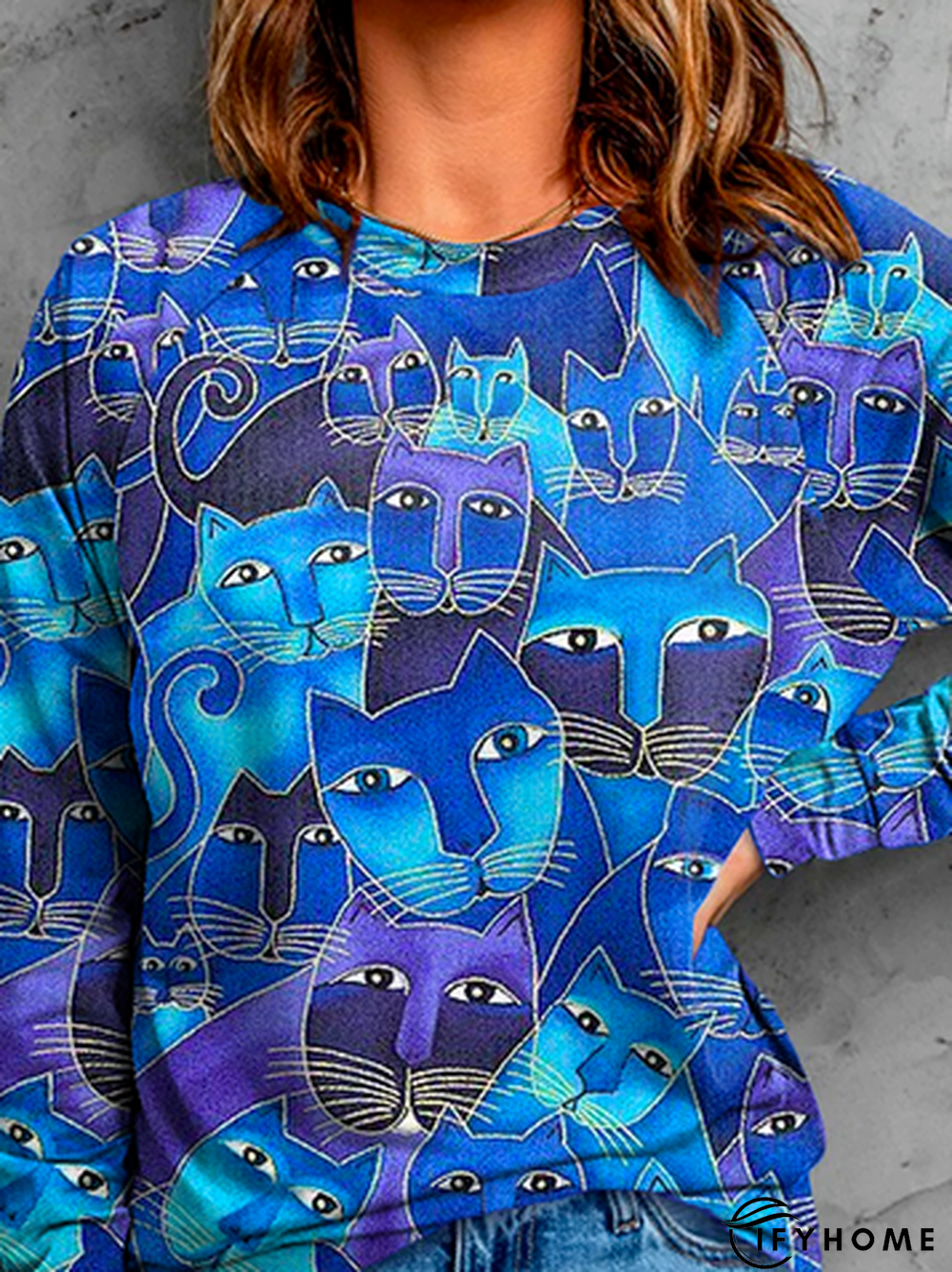 Casual Cat Crew Neck Sweatshirt | IFYHOME