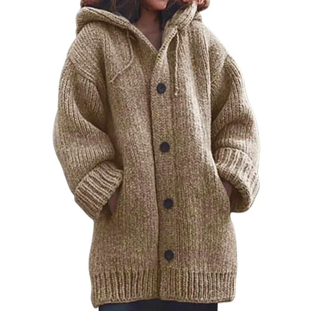 Women Jacket Thick Sweater Coat Warm Knit Outerwear Autumn Winter Long Hooded Cardigan Sweater