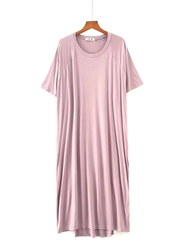 Comfortable Solid Short Sleeves Pajama Dress