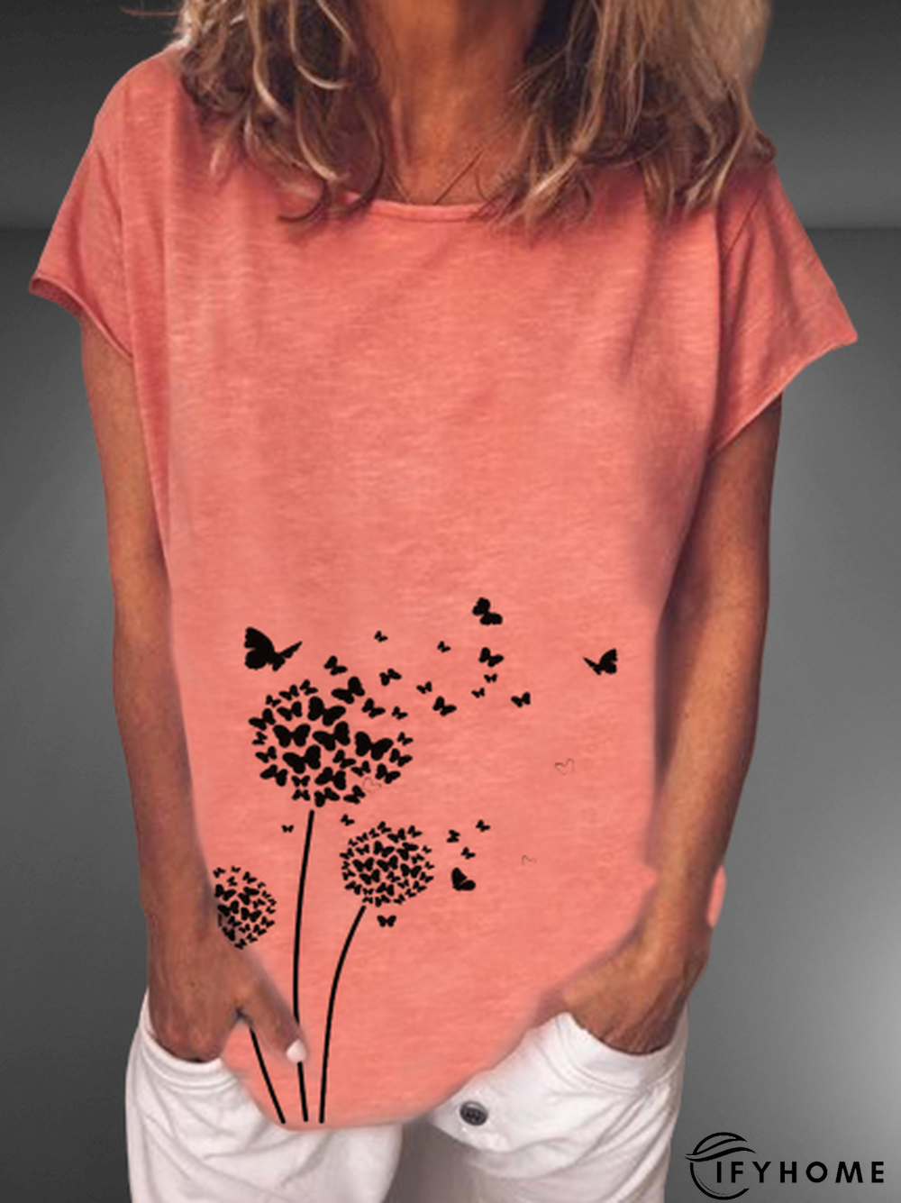 Casual Round Neck Cotton-Blend T-shirt | IFYHOME