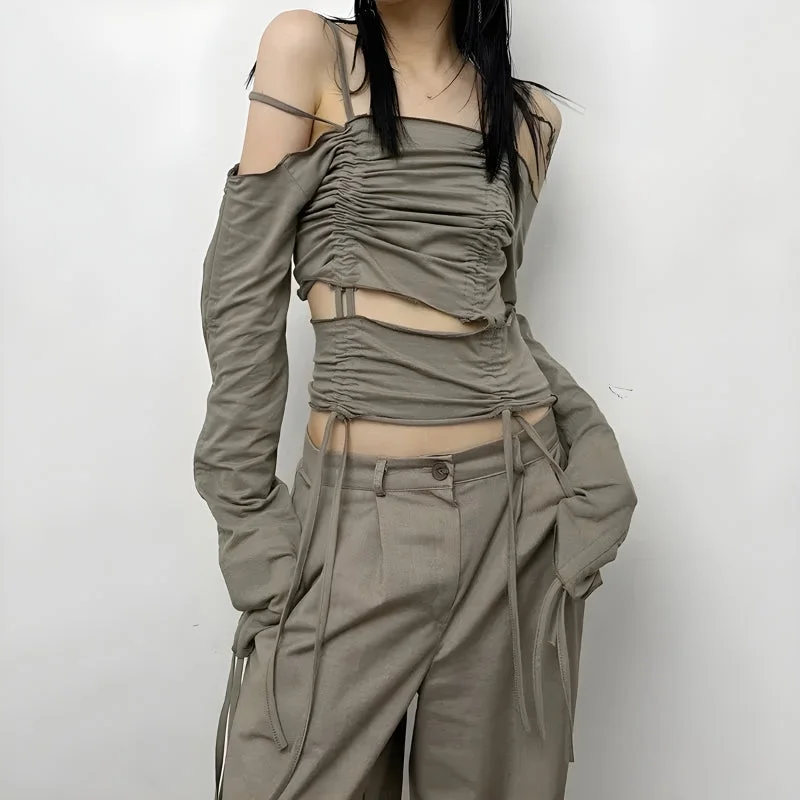 Brownm Ruched Long Sleeve Top