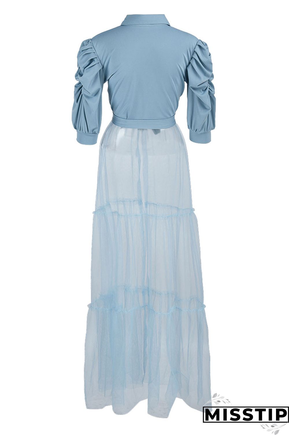 Yellow Fashion Casual Solid Patchwork Mesh Turndown Collar Shirt Dress