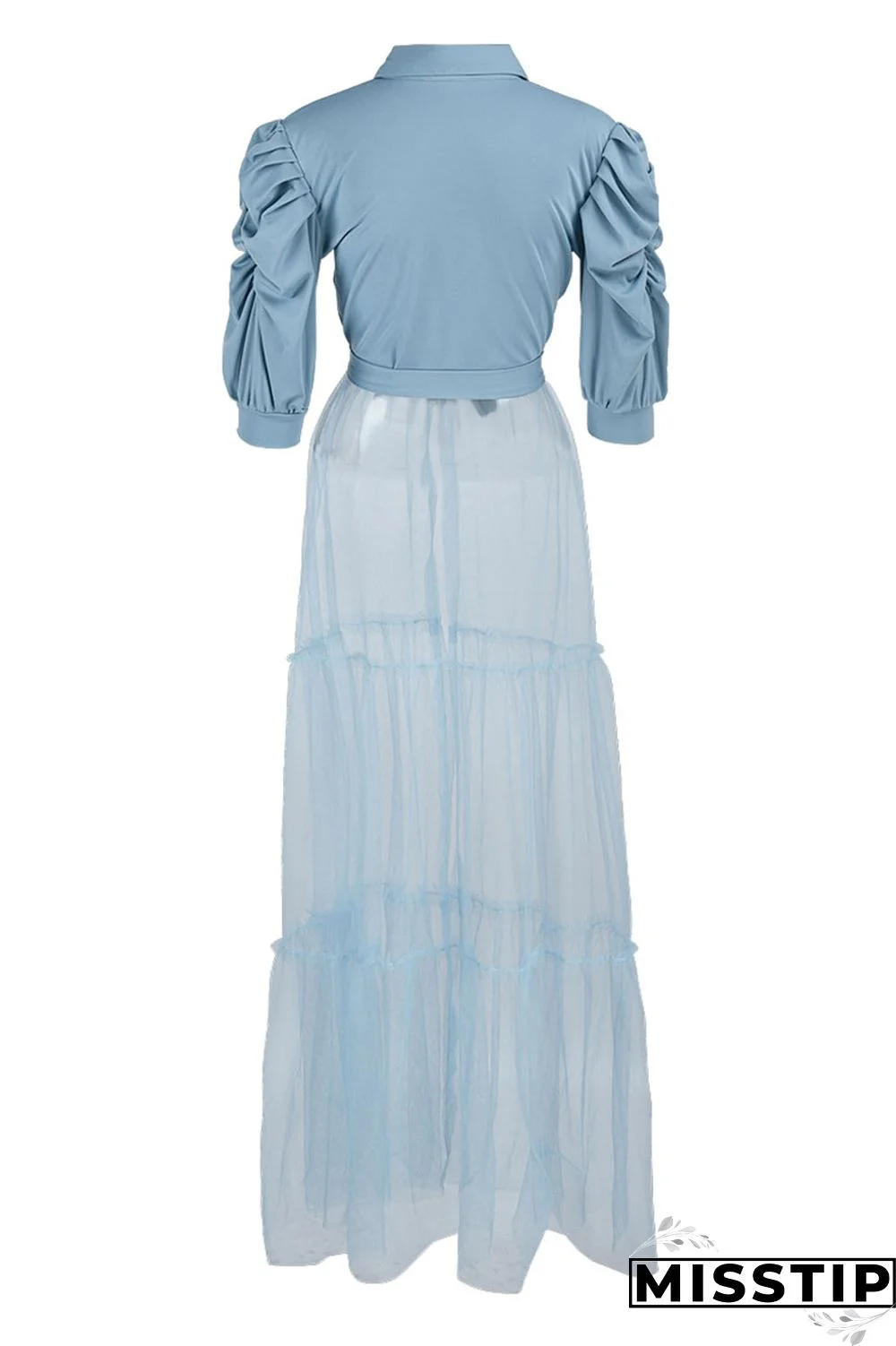 Yellow Fashion Casual Solid Patchwork Mesh Turndown Collar Shirt Dress