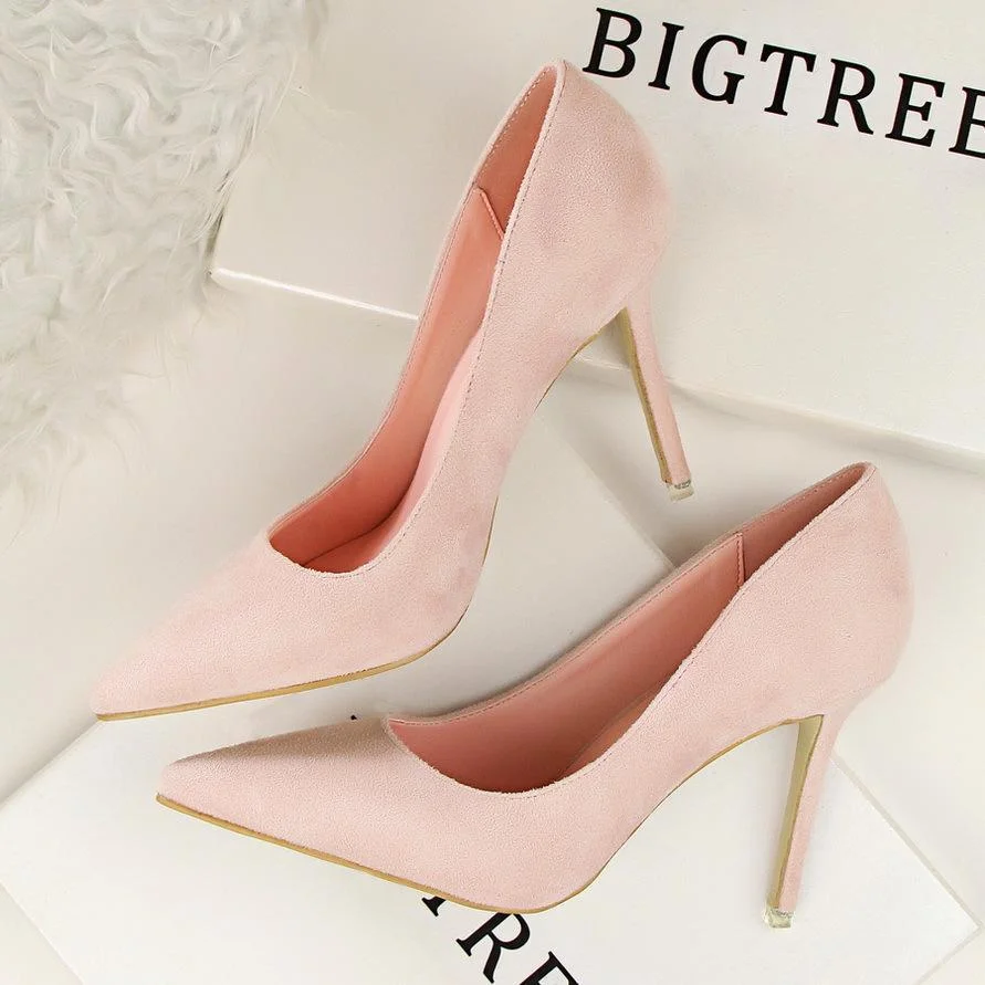 Fashion simple stiletto high-heeled shallow pointy suede sexy shoes
