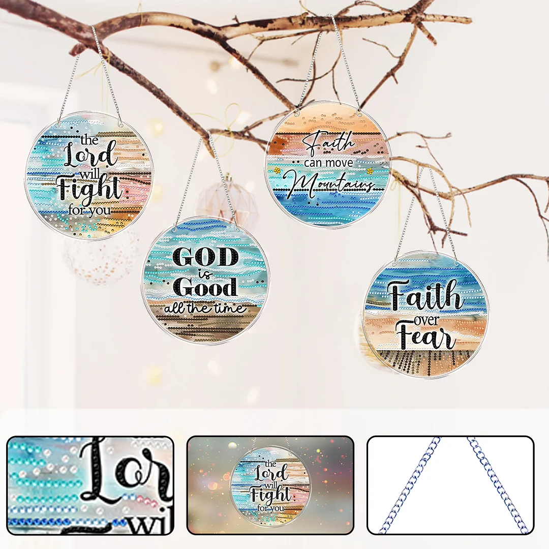4pcs Beach Text DIY 2D Flat Acrylic Diamond Painting Kits Diamond Art Pendant