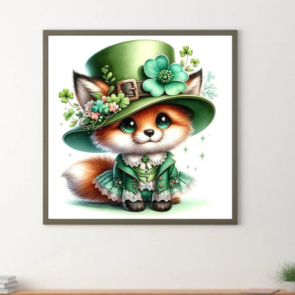 Diamond Painting - Full Round Drill - St Patrick's Clover Fox(Canvas|30*30cm)