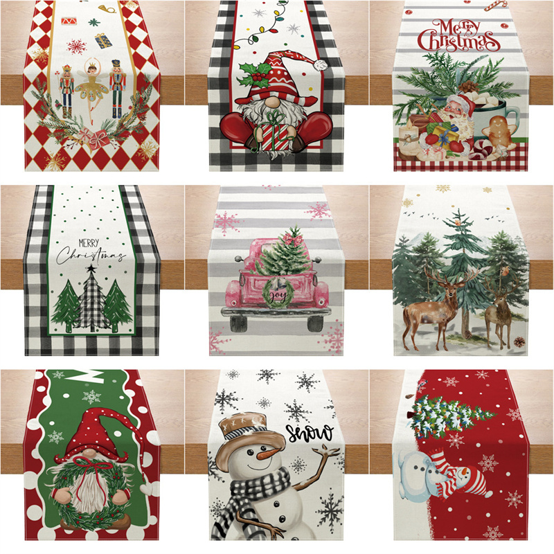Tegooe Buffalo Plaid Christmas Table Runner with Gnome Print