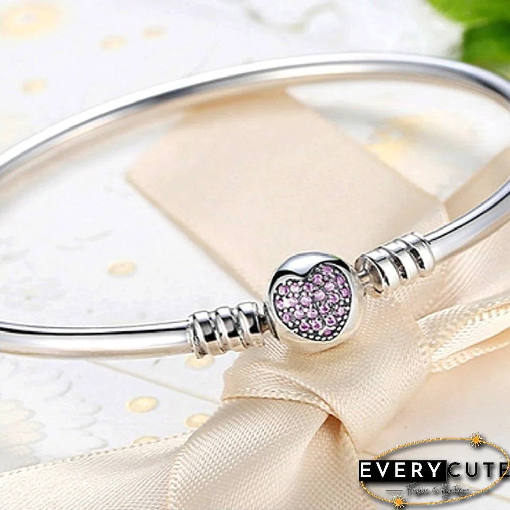 Women Fashion NEW 925 Sterling Silver White Pink Flashing Zircon Arrow Heart Snake Chain Bracelet For European Bangle Bracelet Jewelery Making DIY