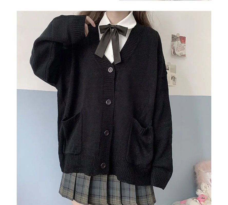 Japanese Style Sweater Autumn Winter New V-neck Cotton Knitted Sweater JK Uniform Cardigan Multicolor Cosplay Women's Wear 17740