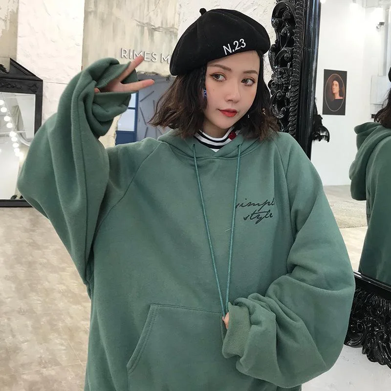 New Cute Pullover Hoodie Sweatshirt Oversize Female Clothes Korean Letter Printing Kpop Women Sweetshirts Loose Fit Full Sleeves