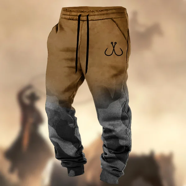 Men's Retro Gradient Camouflage Fishhook Print Sports Sweatpants