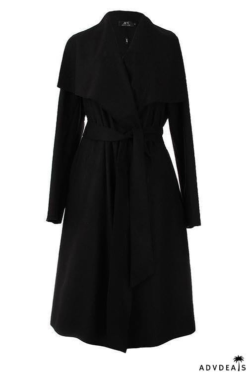 Lapel Woolen Coat With Belt