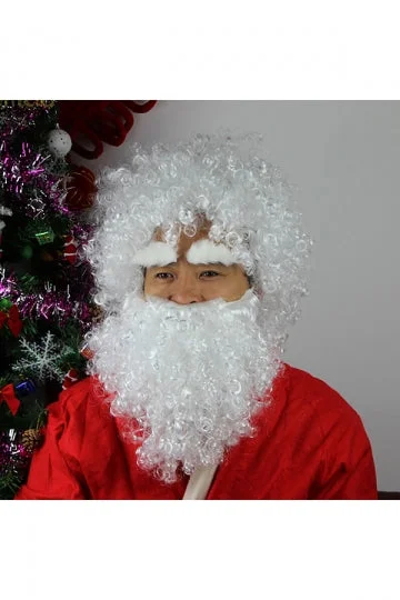 Funny Santa Claus Short Wigs With Big Beard For Christmas Cosplay White-elleschic
