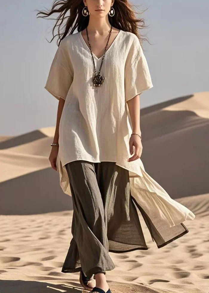 Vintage Asymmetrical Patchwork Cotton Fake Two Piece Dress Summer