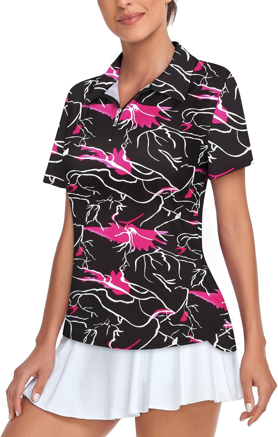 Women's Golf Polo Shirts Short Sleeve Quarter Zip Pullover Moisture Wicking Workout Tops