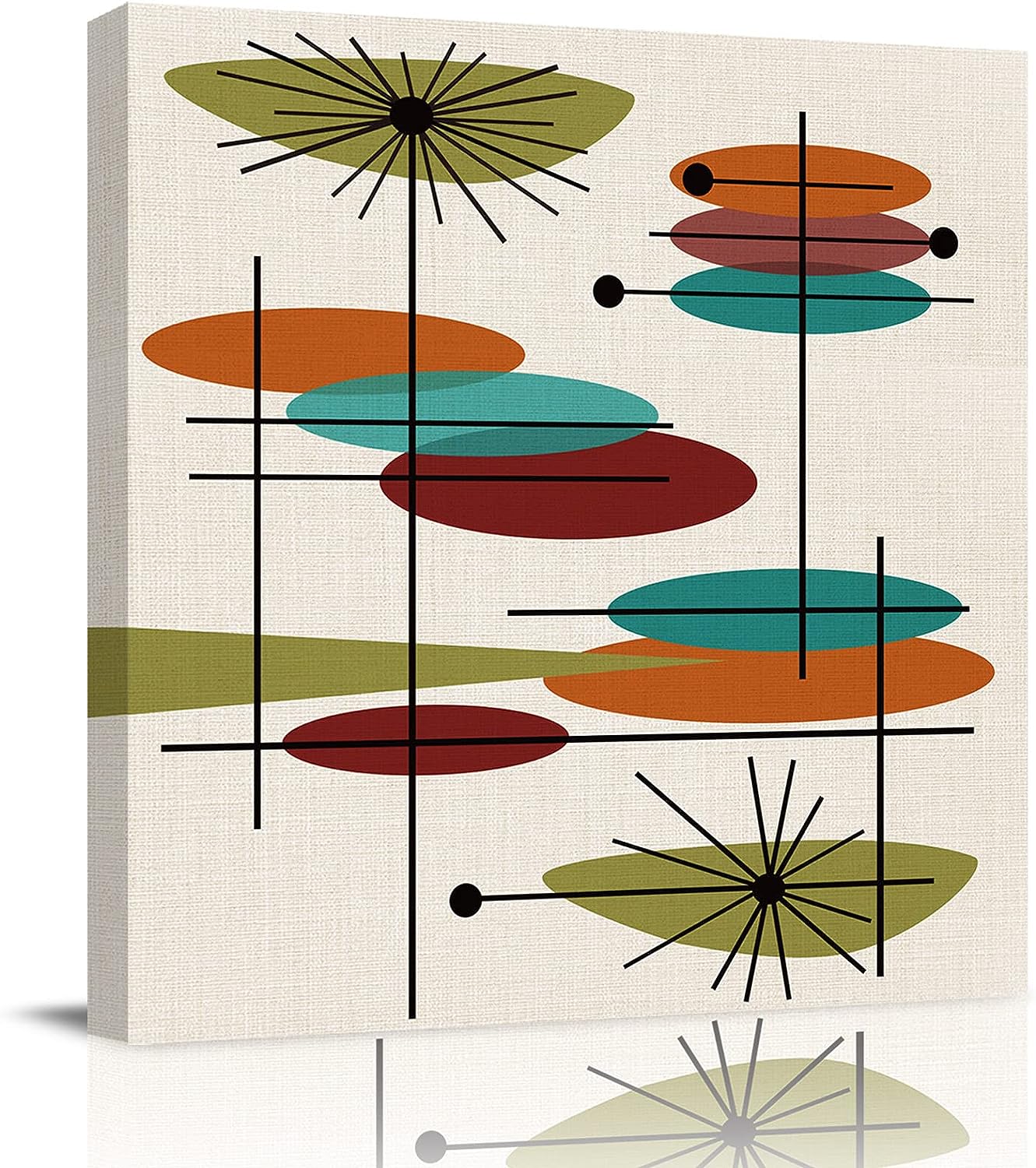 Wall Art 8x8in Wall Decor Canvas Wall Art for Office Decor Living Room Decor Bathroom Decor, Mid Century Abstract Art Lotus Floral Yellow Green Orange Grey Canvas Prints, Aesthetic Room Decor Wall Art 8x8in