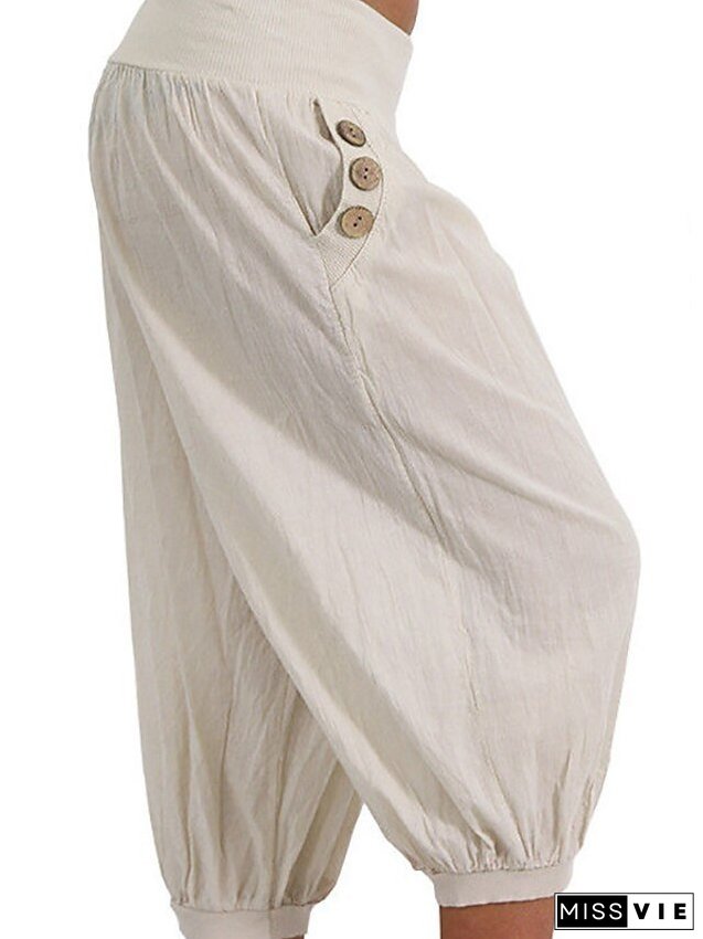 Women's Plus Size Harem Capri Shorts Solid Color Sporty Casual Casual Daily Natural Calf-length Spring Fall Green Blue